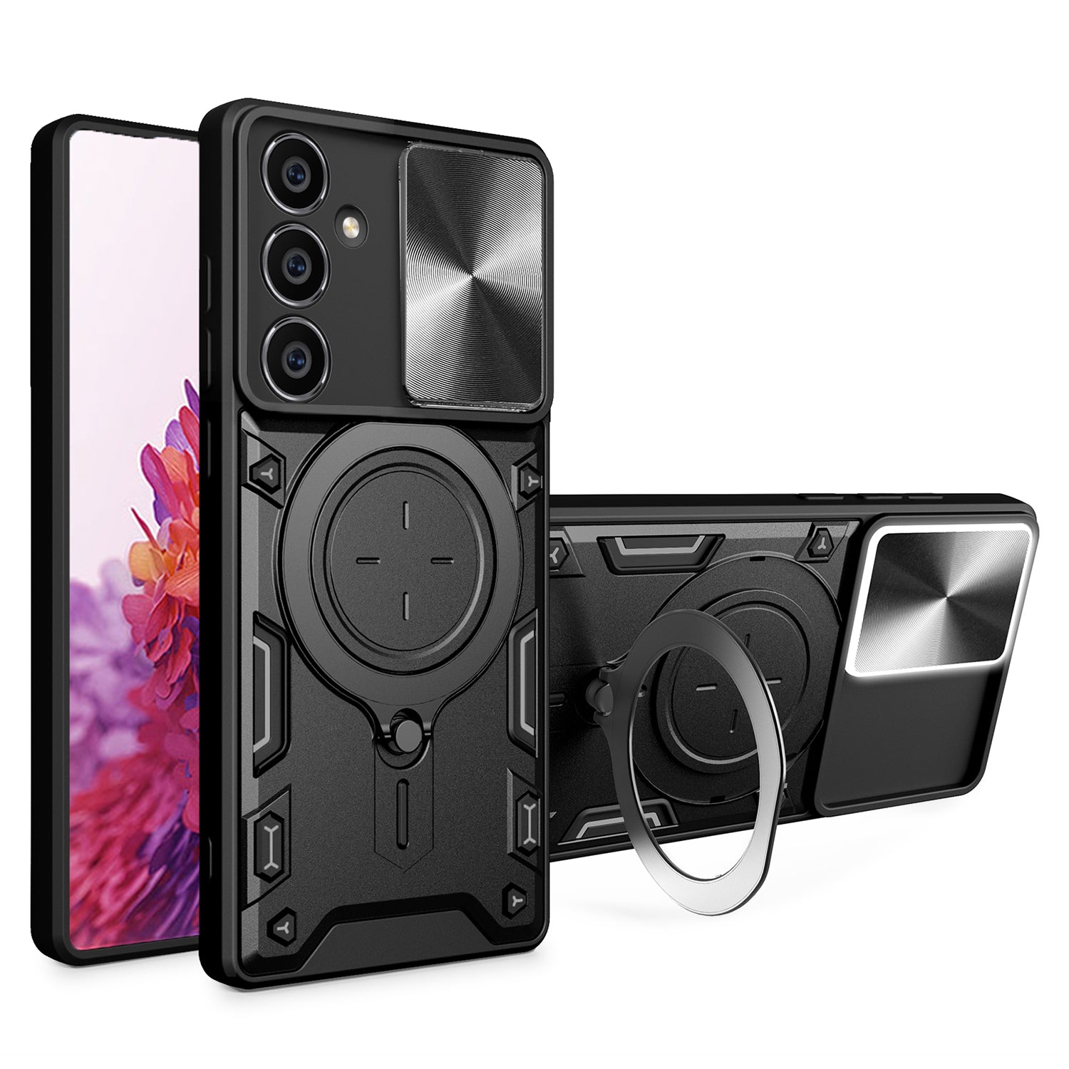 For Samsung Galaxy S23 FE Slide Lens Guard Kickstand Cover PC TPU Drop-proof Phone Case For Samsung Galaxy S23 FE Slide Lens Guard Kickstand Cover PC TPU Drop-proof Phone Case